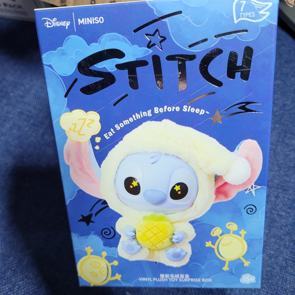 Disney Miniso Stitch Eat Something Before Sleep Plush Toy Surprise Blind Box